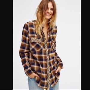 Free people XS Erin’s Studded Plaid Shirt